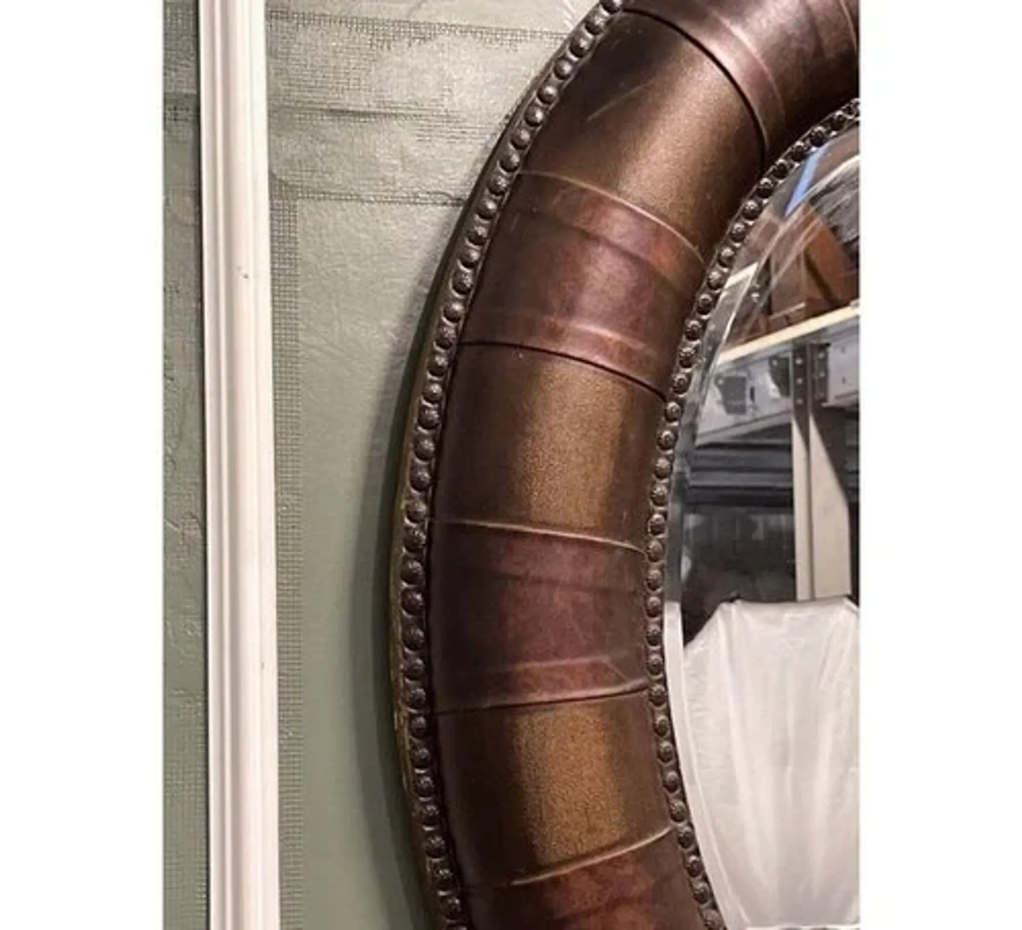 Brown Studded Oval Leather Wall Mirror