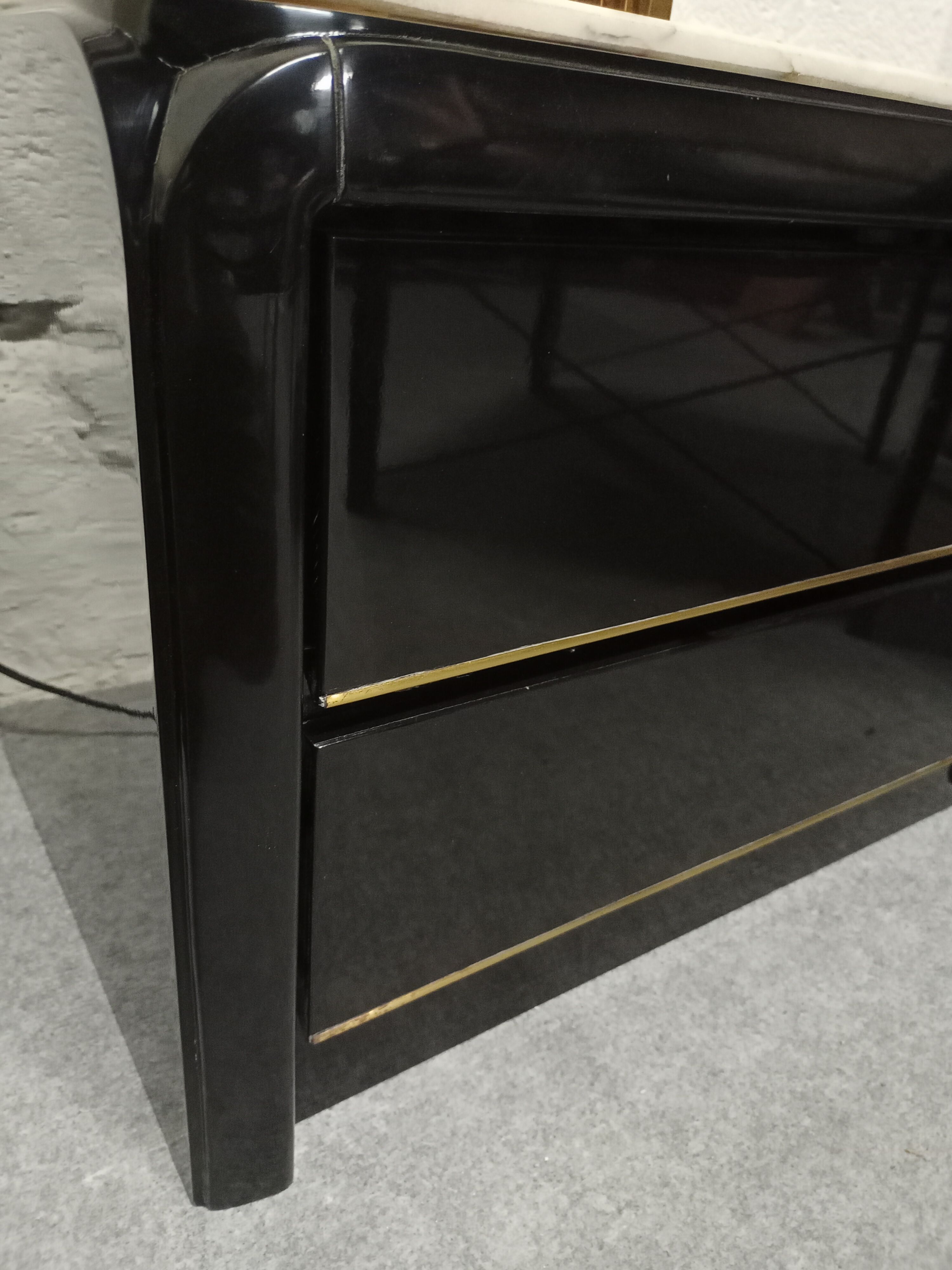 Pair of lacquered and marble bedside tables