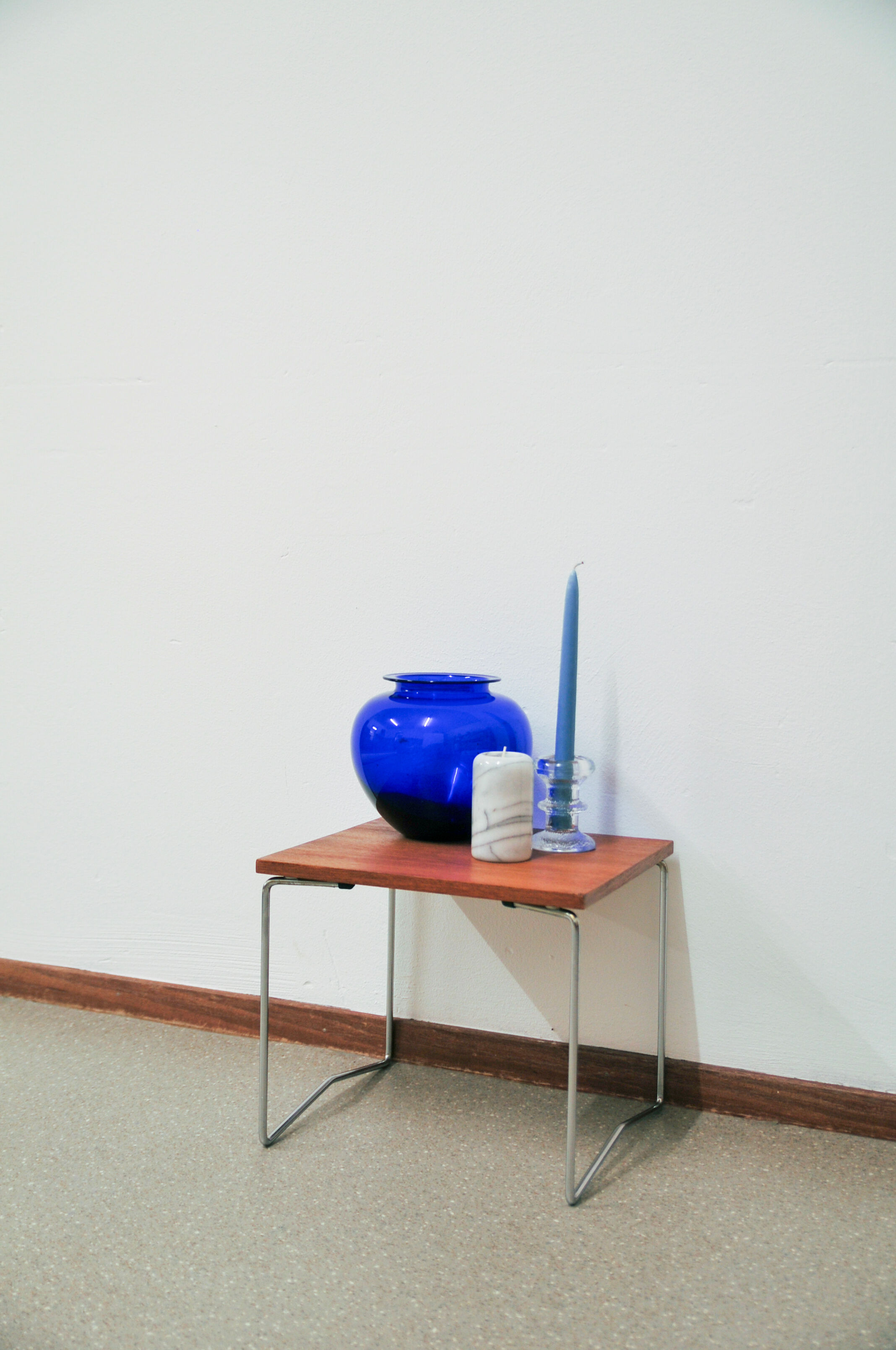 Vintage small teak table metal frame