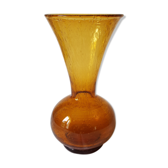Vase boule verre soufflé année 60 jaune orange ambre