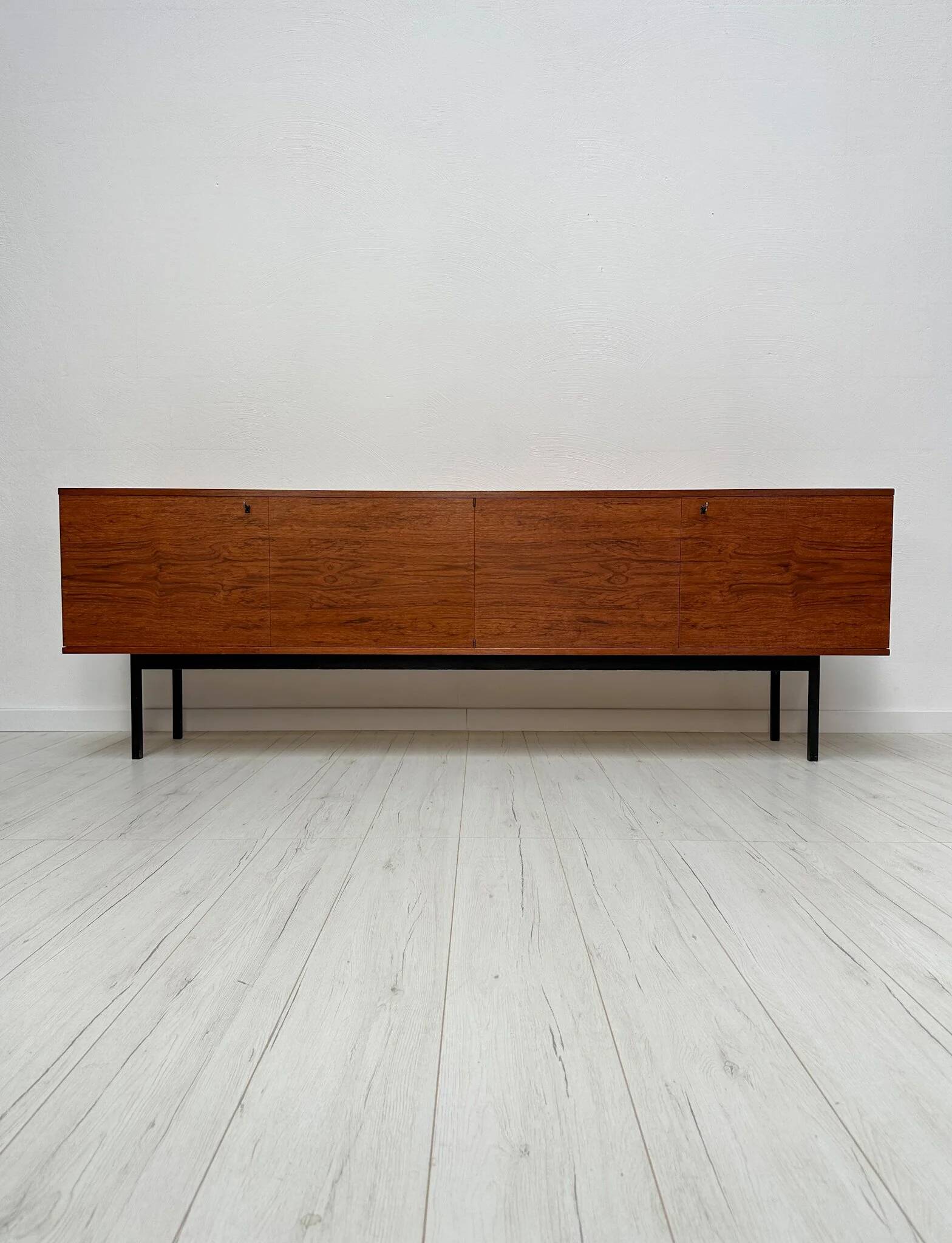 1960s Large Vintage Minimalistic Teak Sideboard with Metal Legs