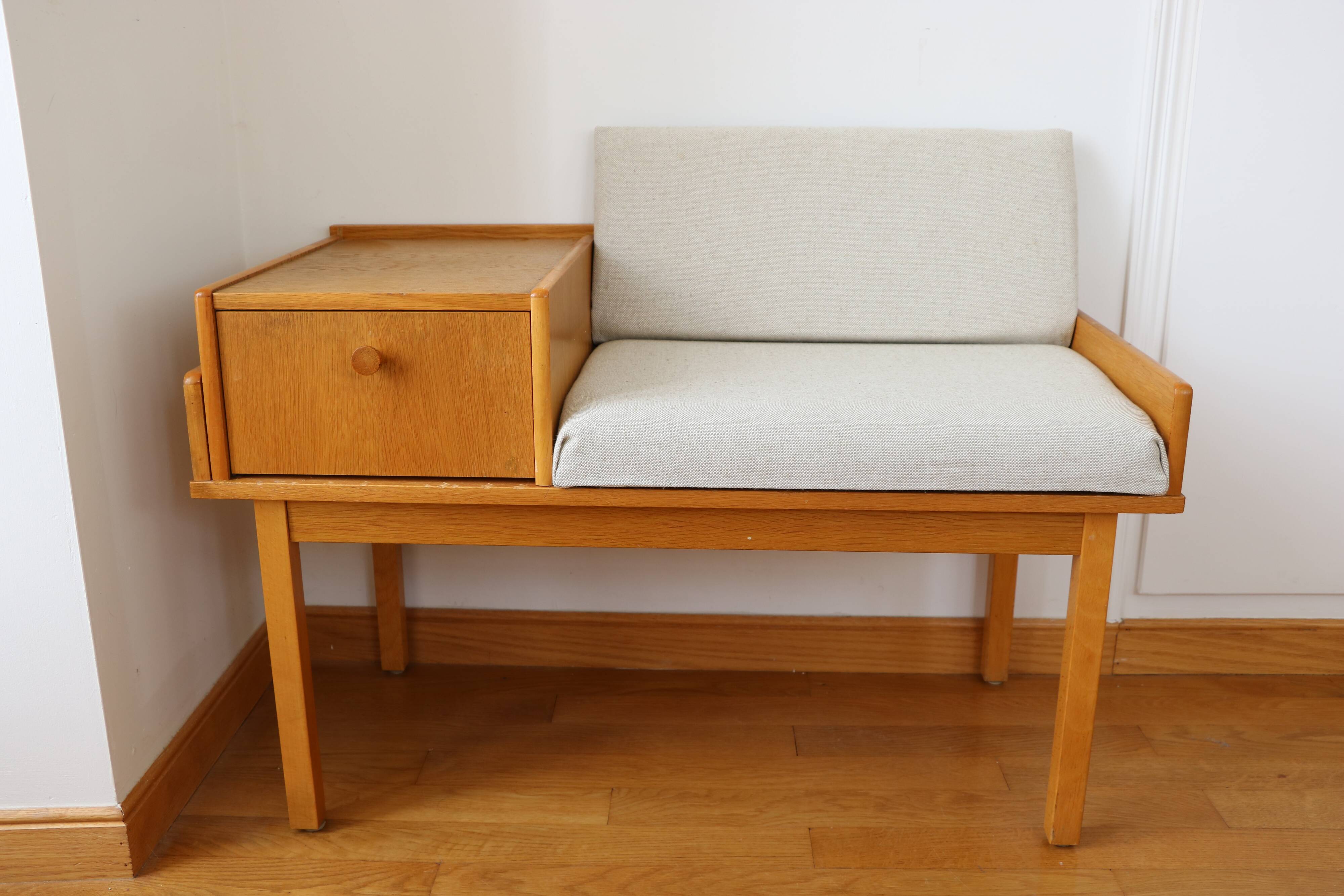 Entry bench, modular Scandinavian telephone bench, teak, 1960.