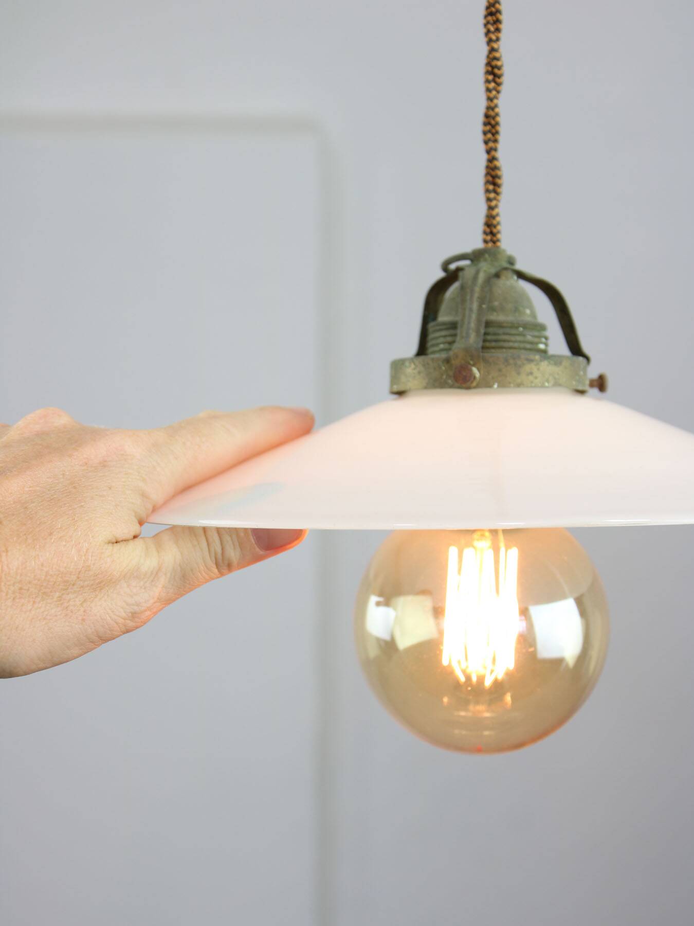 Mid-Century Italian Ceramic and Brass Pendant Lamp