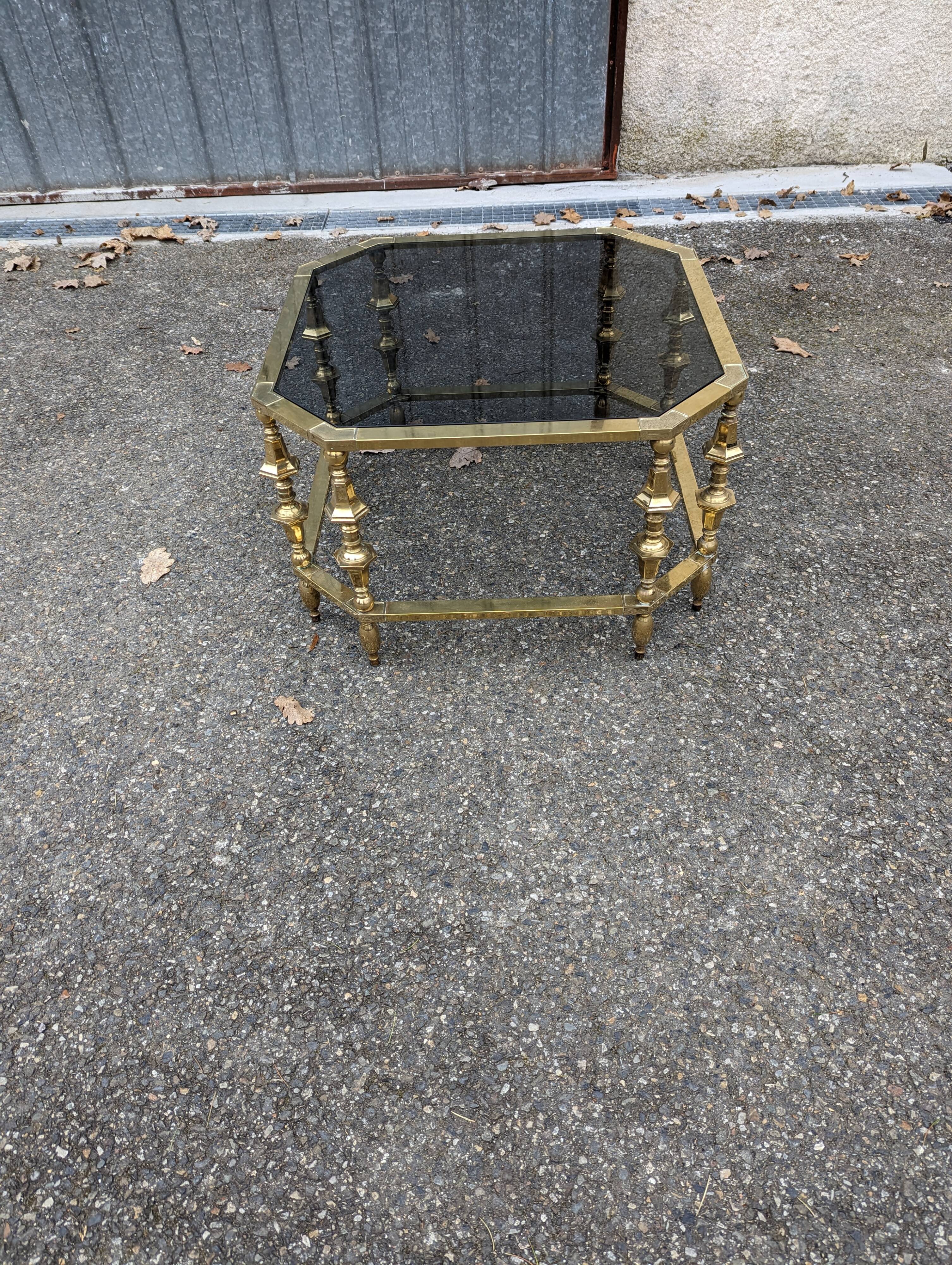 Vintage coffee table in bronze and smoked glass 70s