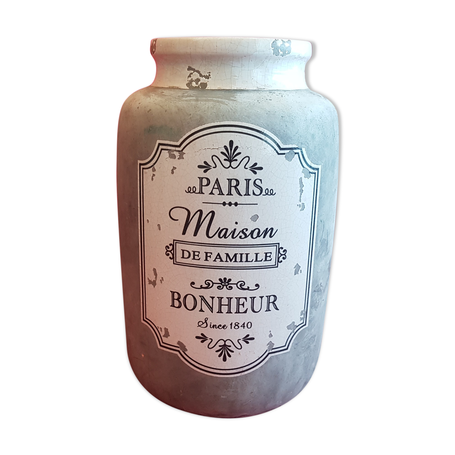 Large decorative jar Maison de Famille Paris Bonheur shabby chic countryside