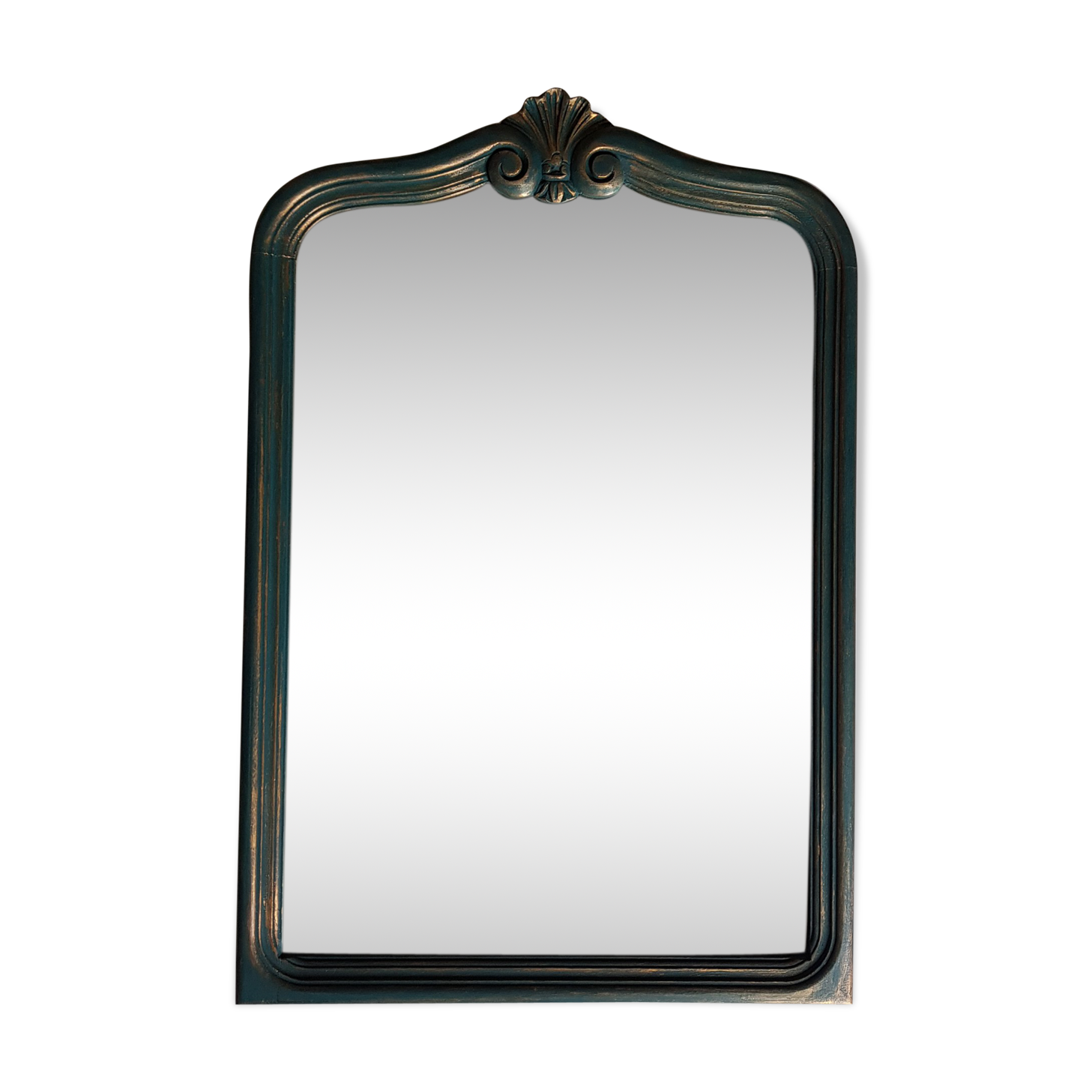 Mirror carved wooden frame and bevelled ice shell decoration 72 cm x 49 cm