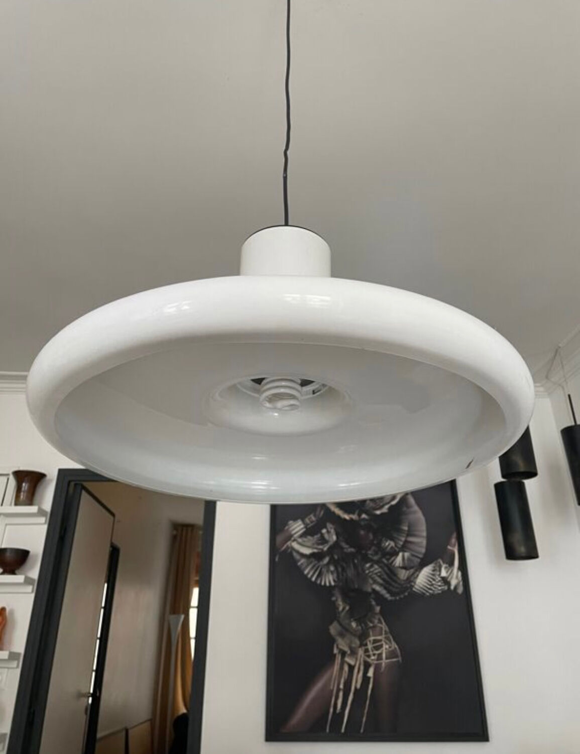 Vintage Lita pendant light in white metal France 1970