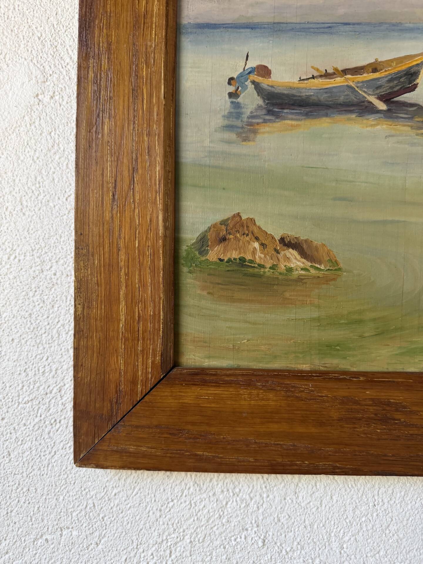 Framed oil painting fisherman L. Garcin
