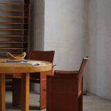 Ensemble de 4 fauteuils en cuir marron/rouge, Tito Agnoli, moderne italien, années 1970