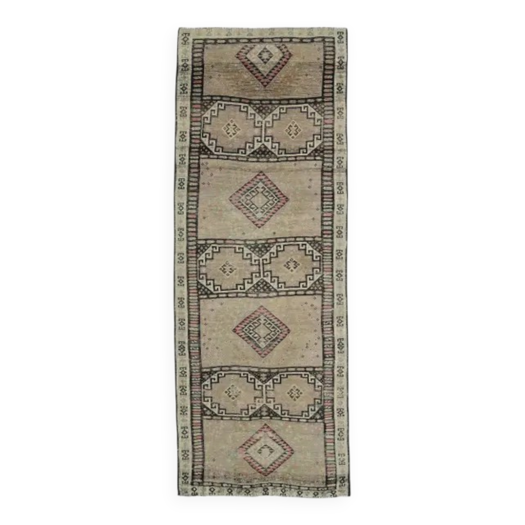 1960s Turkish Hand-Knotted Runner Rug 120x325