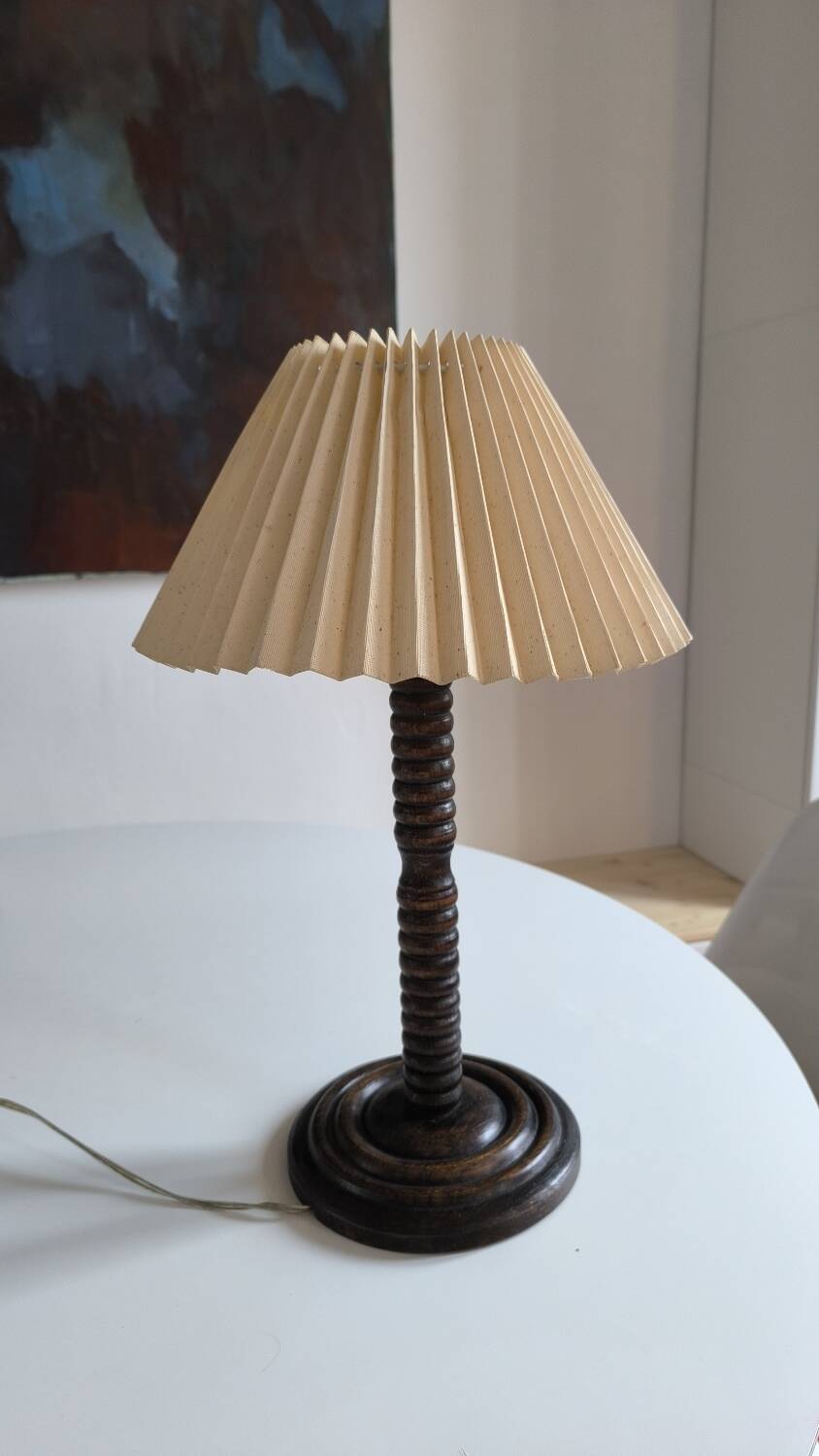 1950s turned wooden lamp