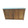 Cabinet with wheels straight out of an old shop, tray polished finishing bleached oak, the wax Cabinet medium oak, 2 sliding doors. vintage buffet revisited for a family house spirit, a good basis to make a decoration.