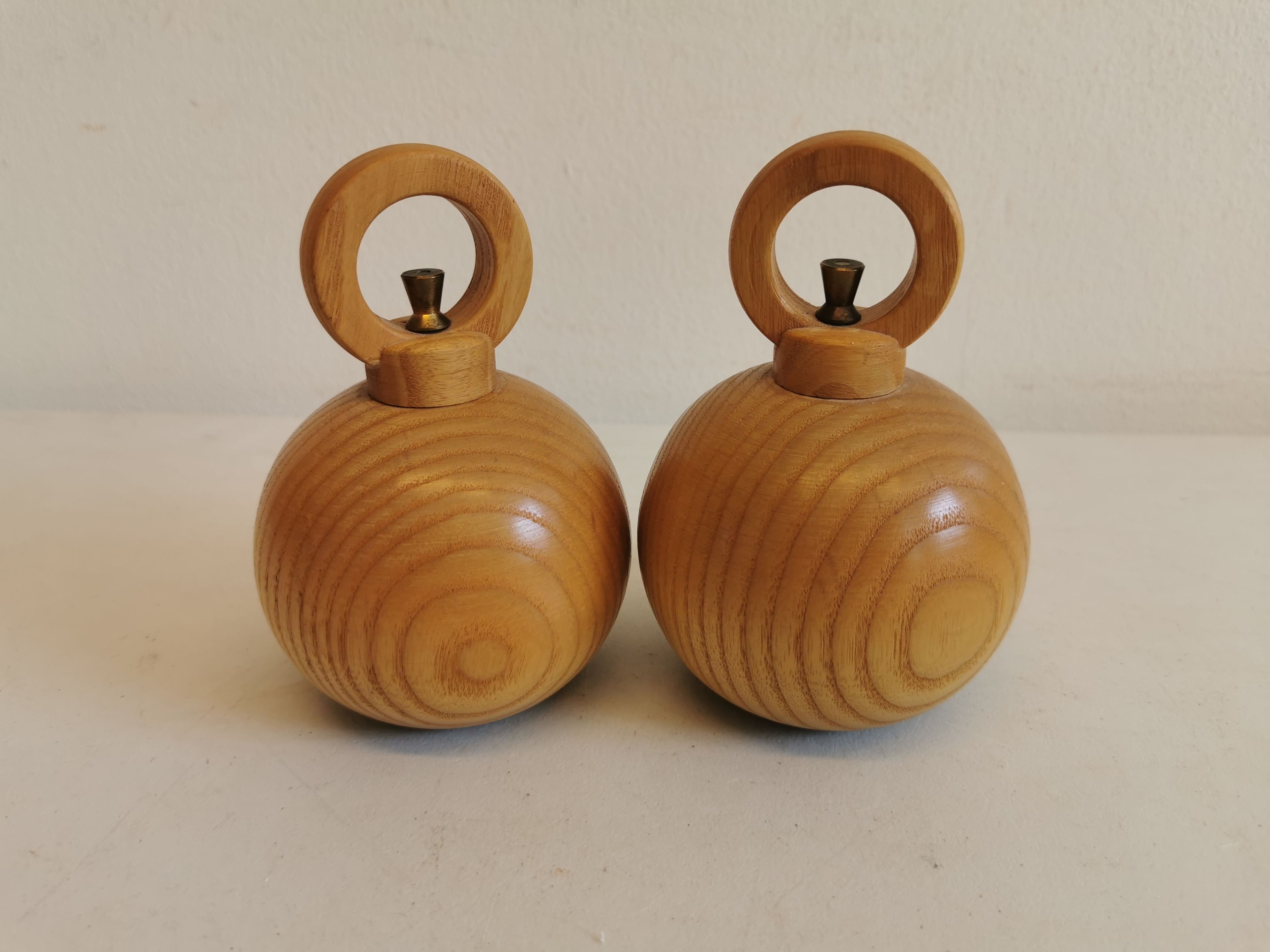 A set of pepper and salt grinders designed by c jorgensen for bodum denmark. Late 20th century.