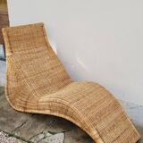Vintage rattan chaise longue deck chair - 1970s