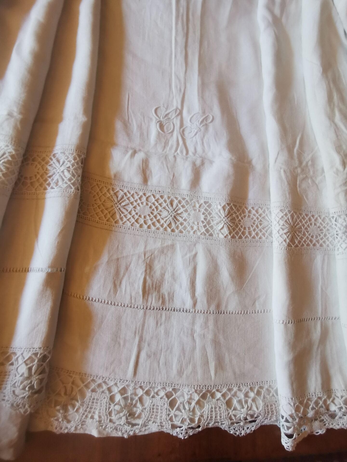 Antique linen cloth monogrammed CP