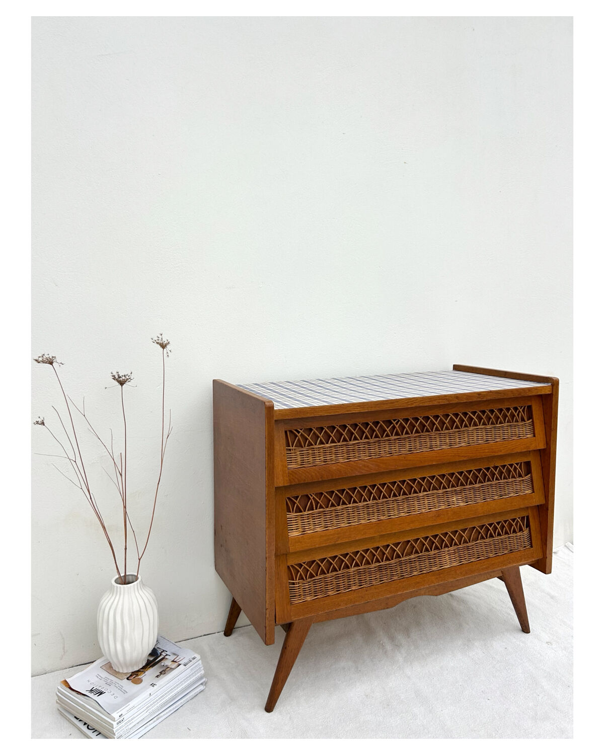 Vintage rattan chest of drawers
