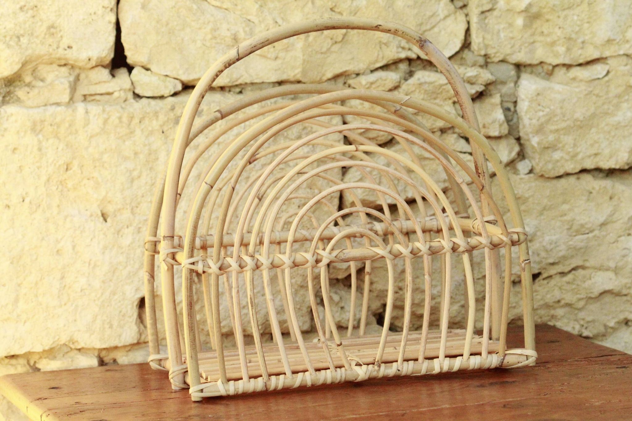 Vintage rattan magazine holder