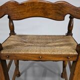 Set of 4 oak, rustic, farmhouse, ladderback dining chairs with rush seats 1960s