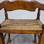 Set of 4 oak, rustic, farmhouse, ladderback dining chairs with rush seats 1960s
