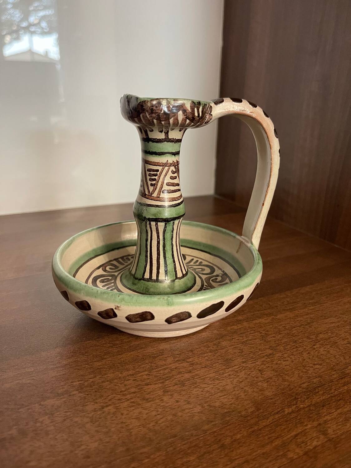 Hand candle holder "Rat de cave" in Safi ceramic, signed Punter