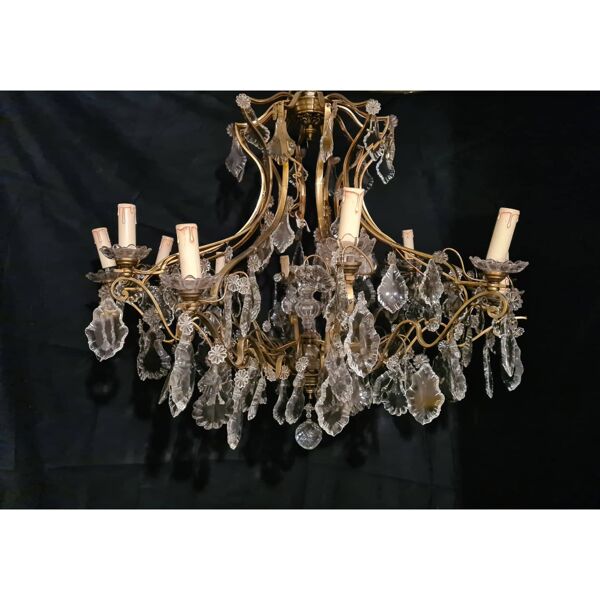 Lustre en bronze doré et cristal de la Maison Lucien Gau