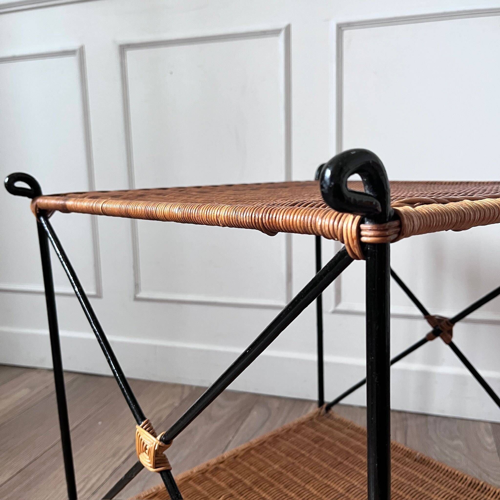 Vintage woven wicker coffee table