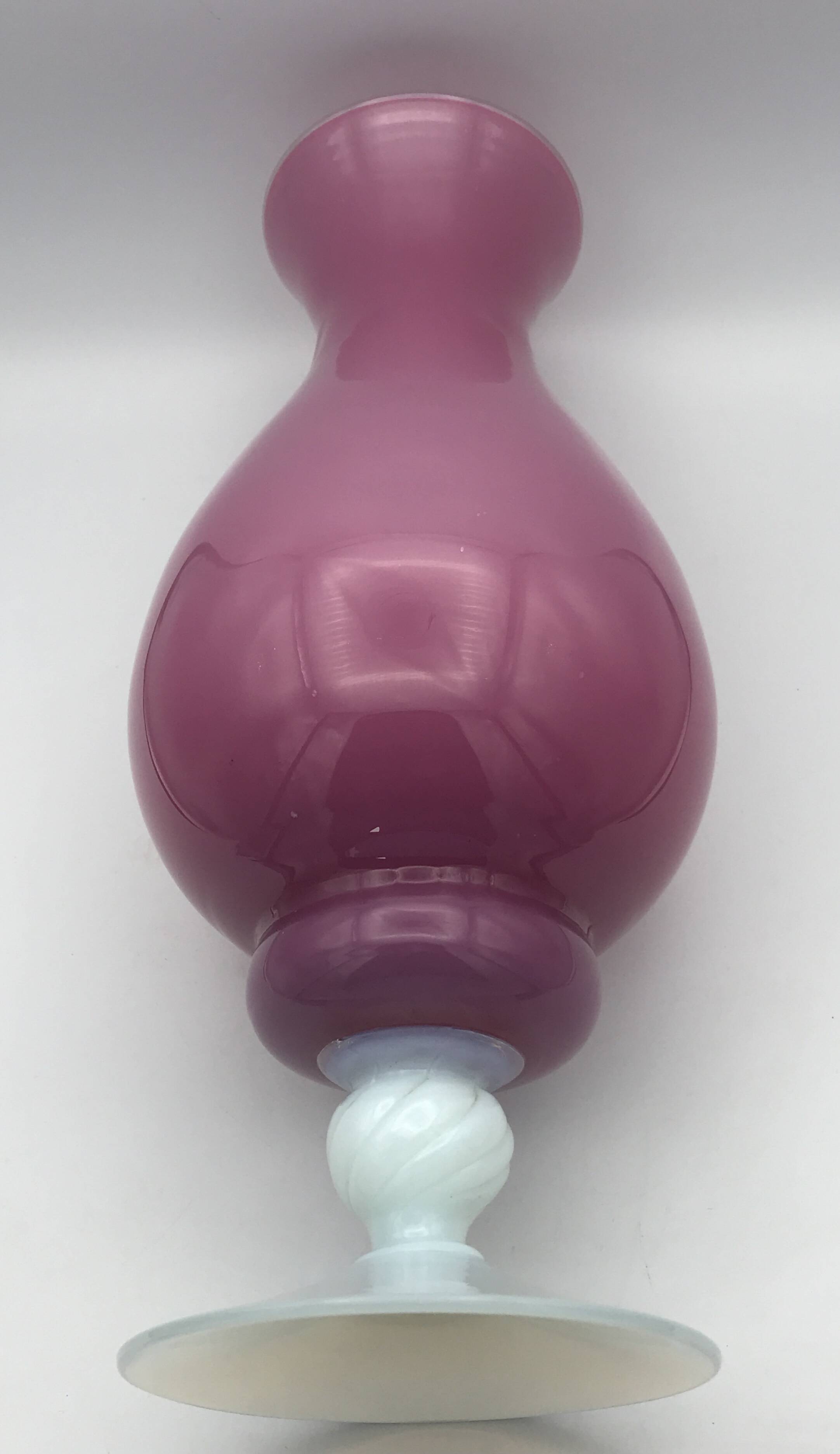 Vintage vase in pink opaline on white foot 36.8 cm