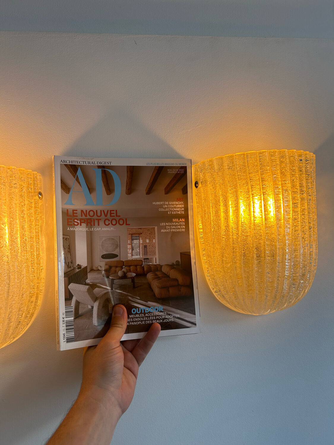 Pair of vintage murano wall lamps, zonca italy 1970