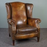 Patinated sheepskin armchair
