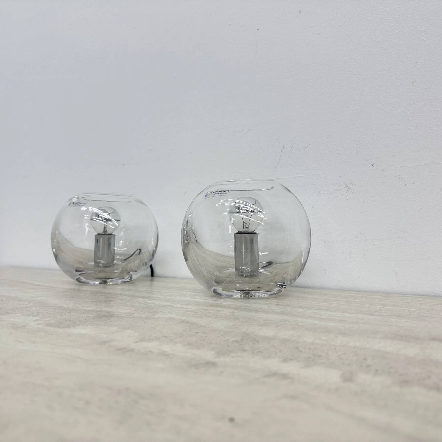 Pair of Nachtmann Leuchten design sphere crystal table lamps, 1970s