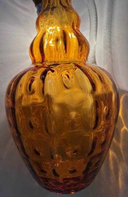 Ancient large twisted amber glass vase blown Murano 19th century