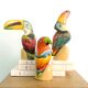 Set de 3 toucans et perroquet en bois, années 80