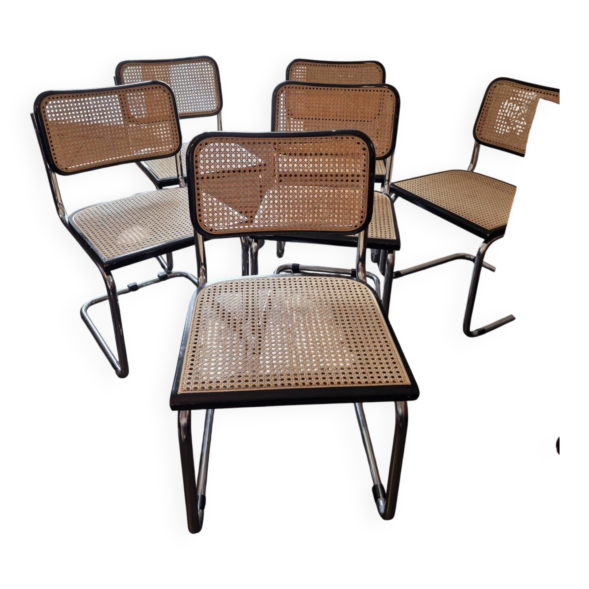 Set of 6 Cesca B32 Marcel Breuer black vintage chairs Made in Italy