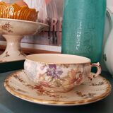 Rare 19th century cup and saucer, Sarreguemines earthenware, Louis XV model