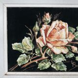 Painting on velvet "La rose" signed L. Boucher