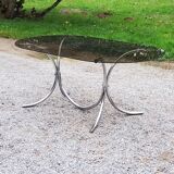 Dining table from the 70s top smoked glass base chrome
