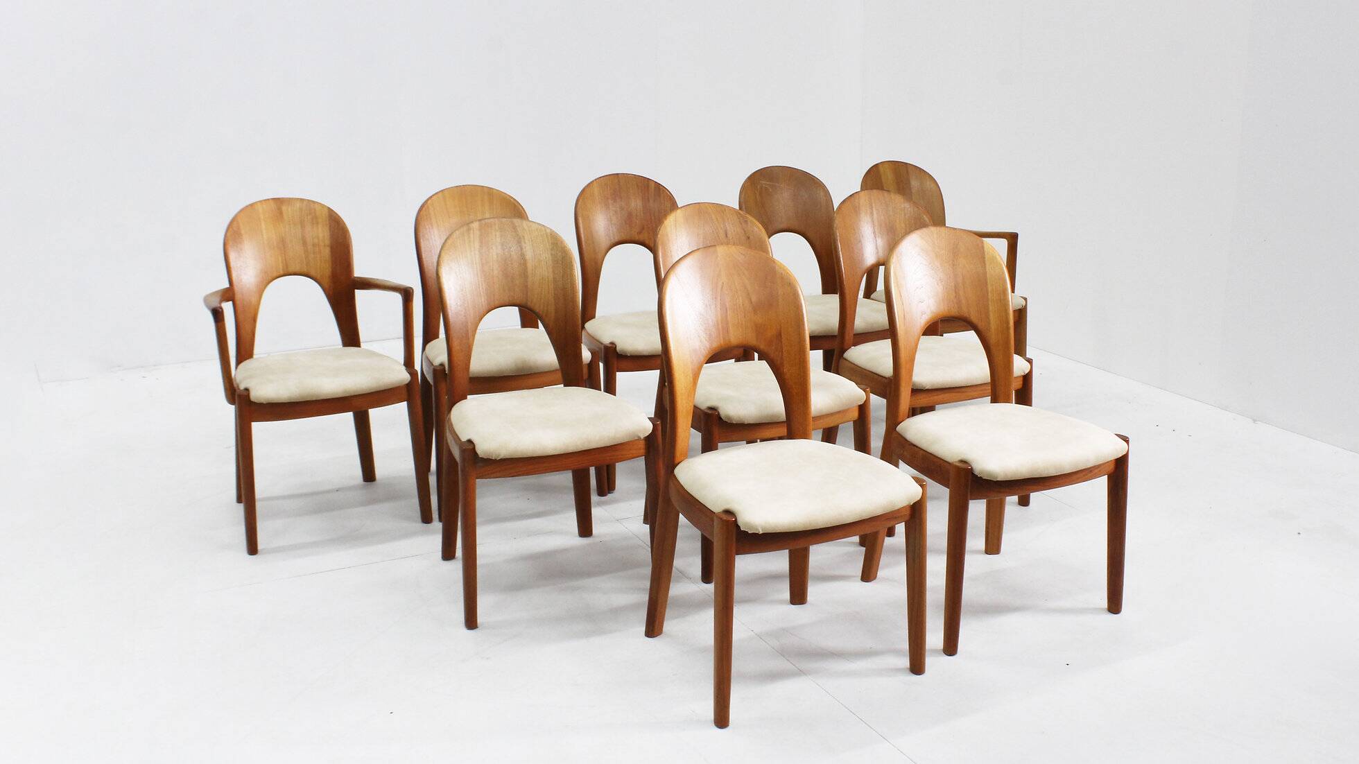 Vintage Danish dining chairs by Niels Koefoed solid teak, set of 10