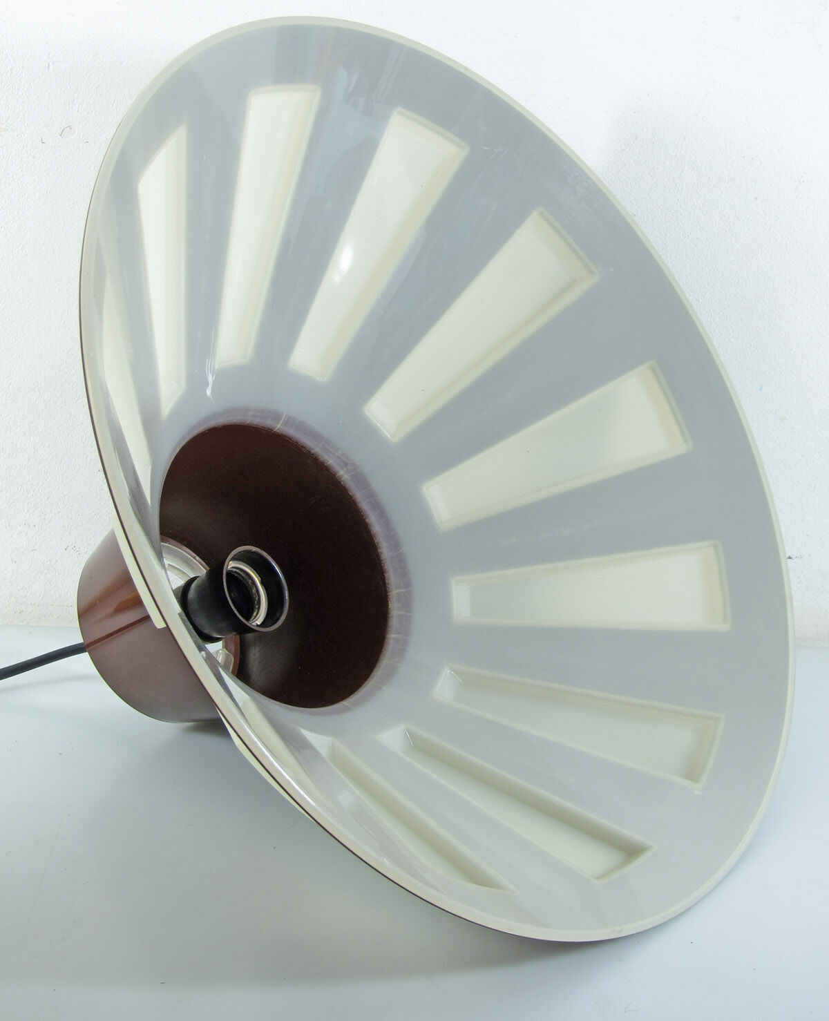 Vintage 1970s Space Age UFO Pendant Lamp | Brown White