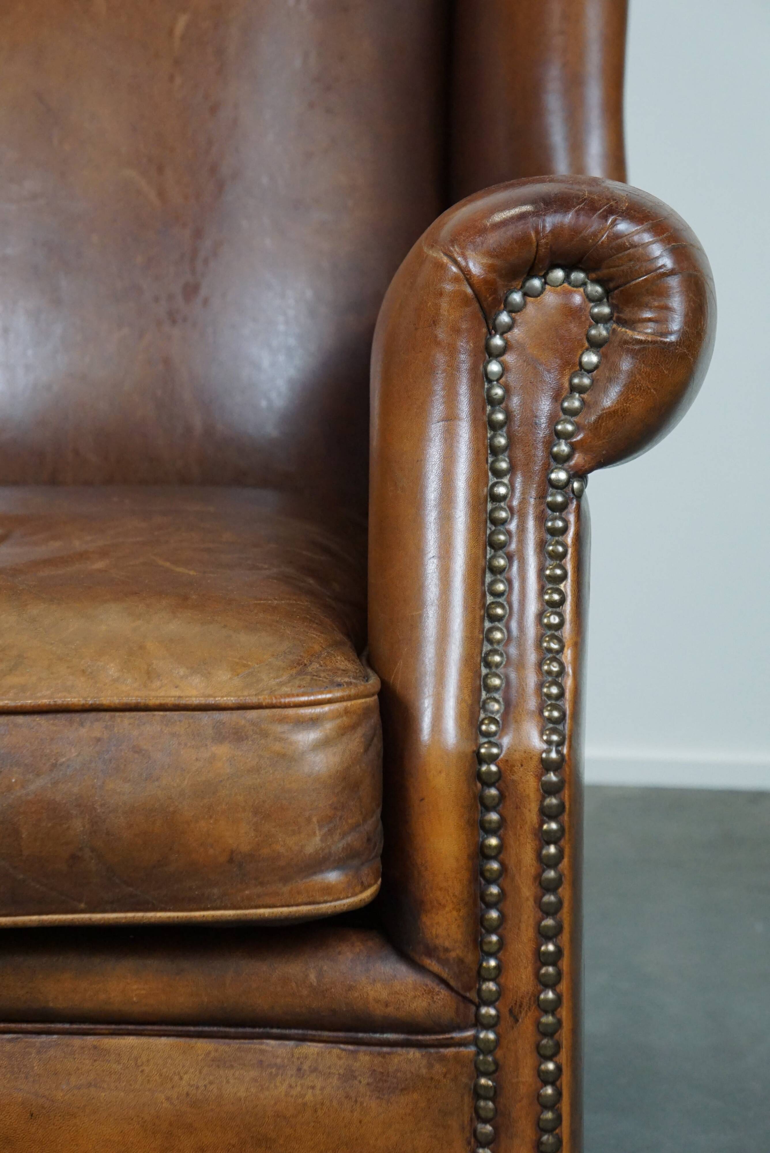 especially comfortable wingback chair made of sheepskin leather, stunning colors