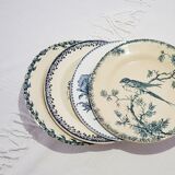 Mismatched lot of 4 flat plates of different earthenware factories, iron earth. Gien, Sarreguemines