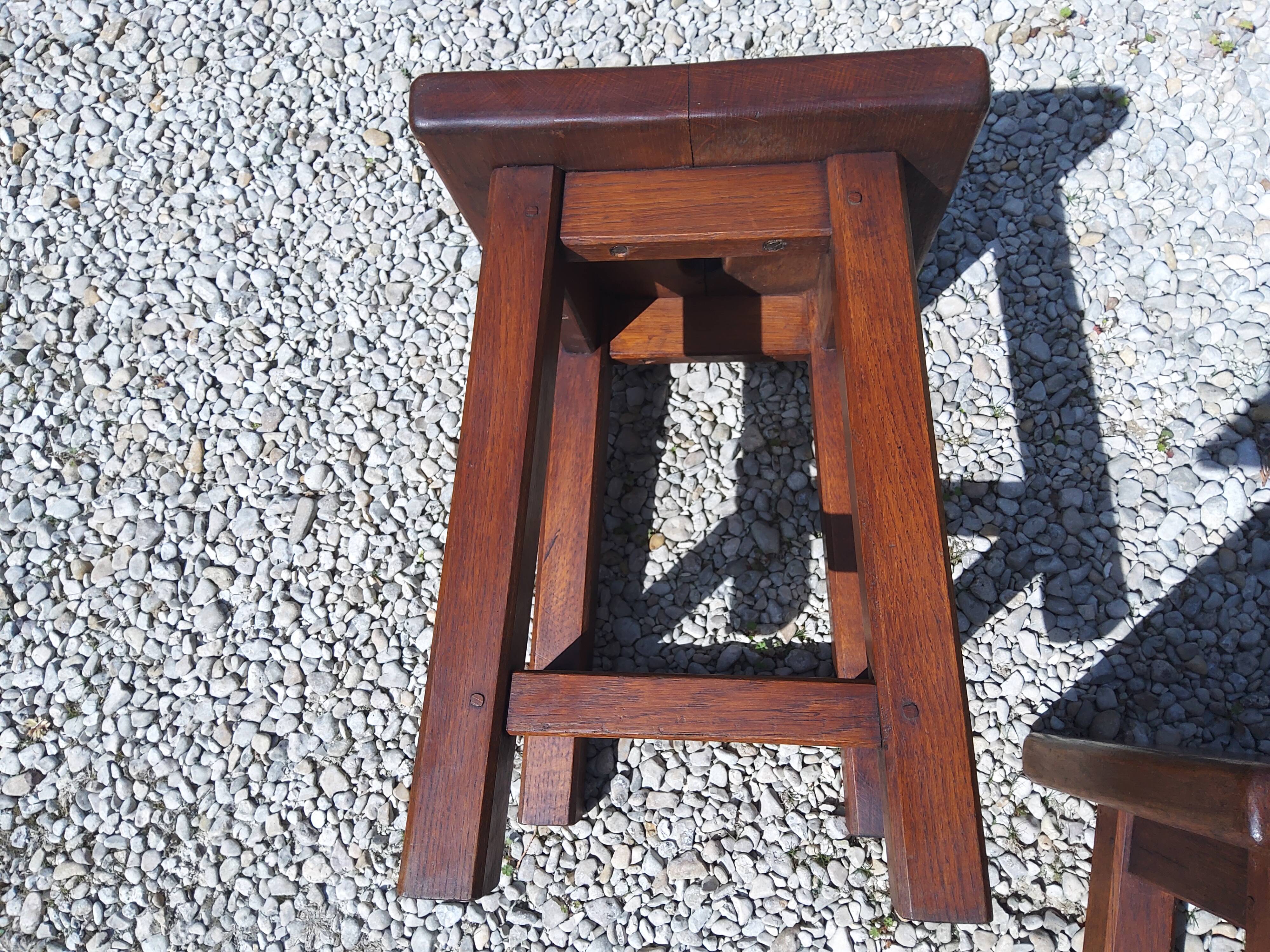 3 solid oak stools, 1980s