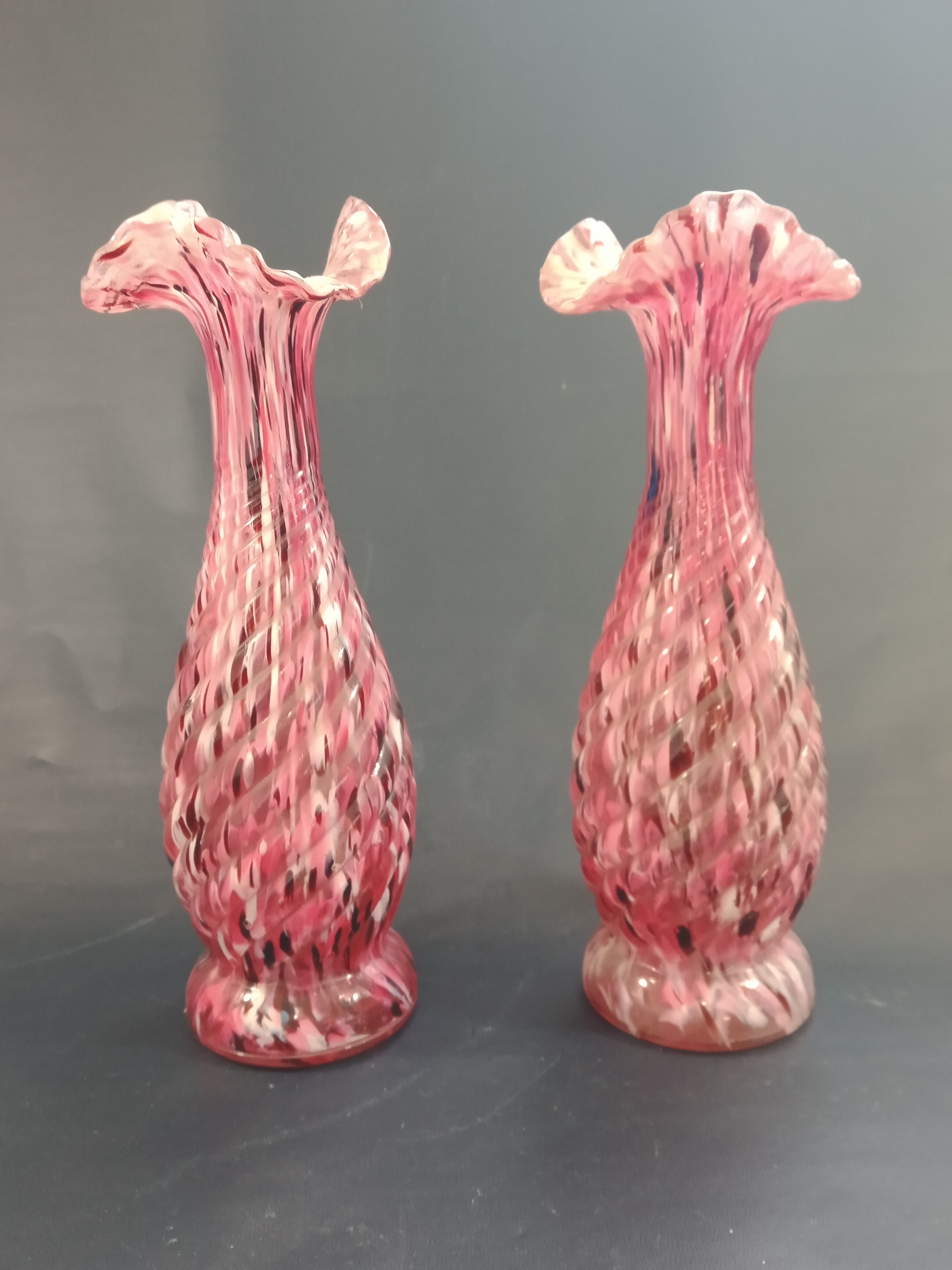Pair of clichy vase turned glass and pink collar