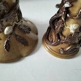 Duo of naturalistic stoneware vases – oak branches & acorns in relief