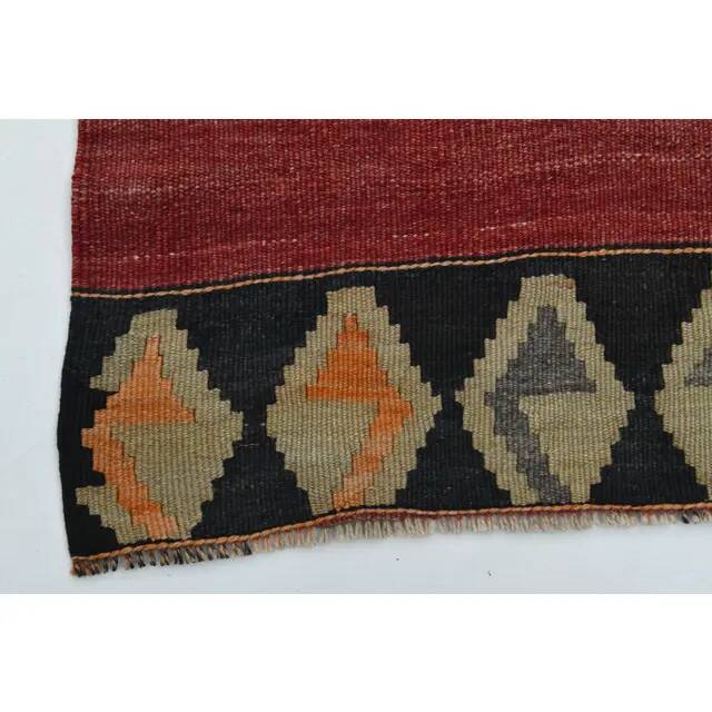 1970s Vintage Turkish Oushak Handmade Wool Cotton Red Runner Rug 140x353