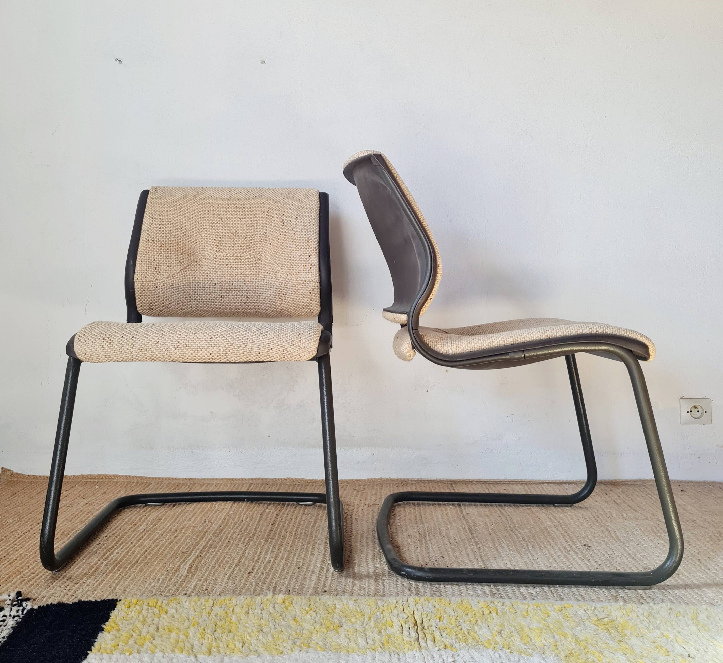 Pair of Strafor chairs from the 70s - bouclette fabric