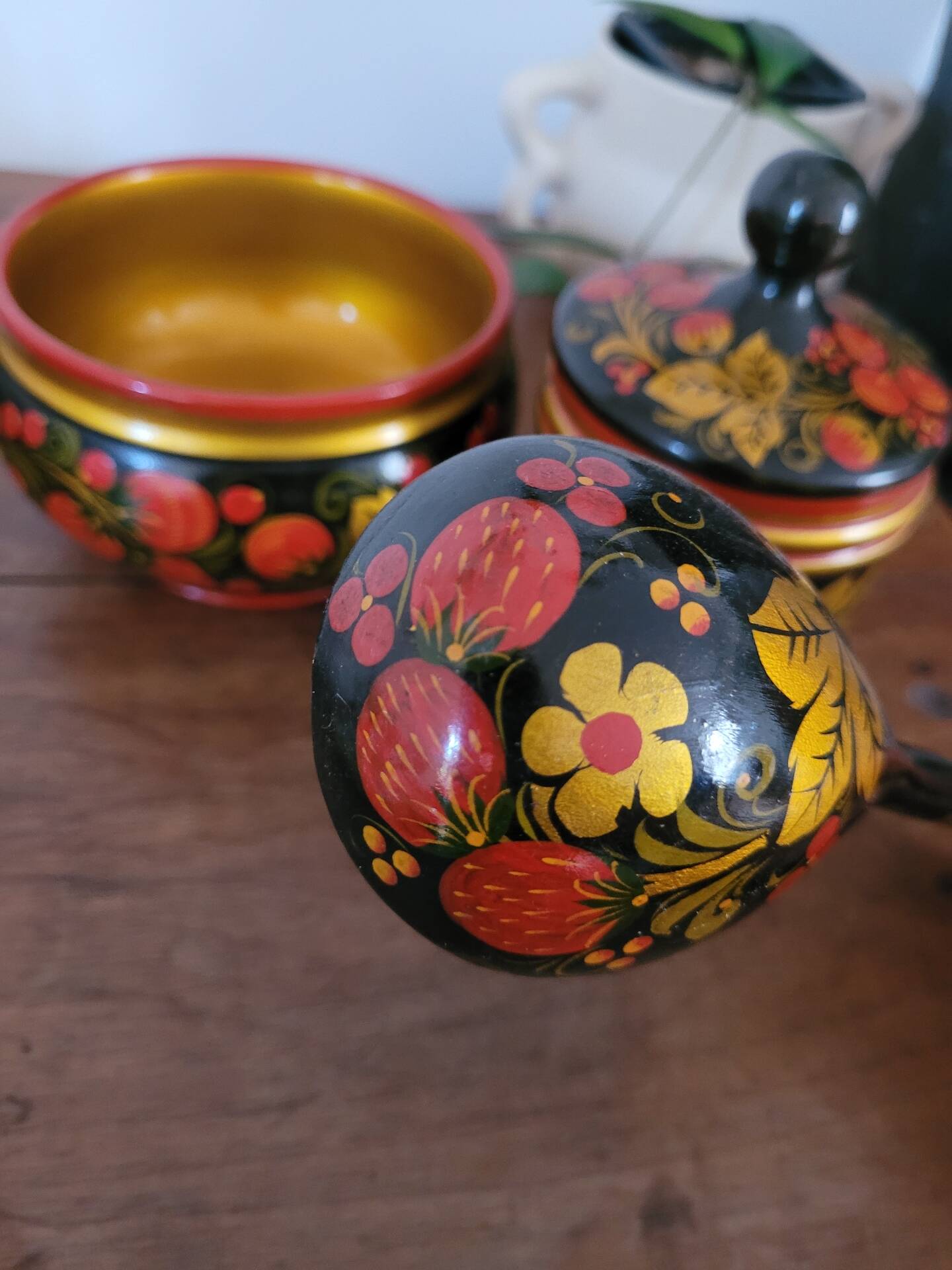 Ensemble bol, pot et cuillère Khokhloma