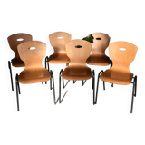 Set of 6 thermoformed wood and metal chairs