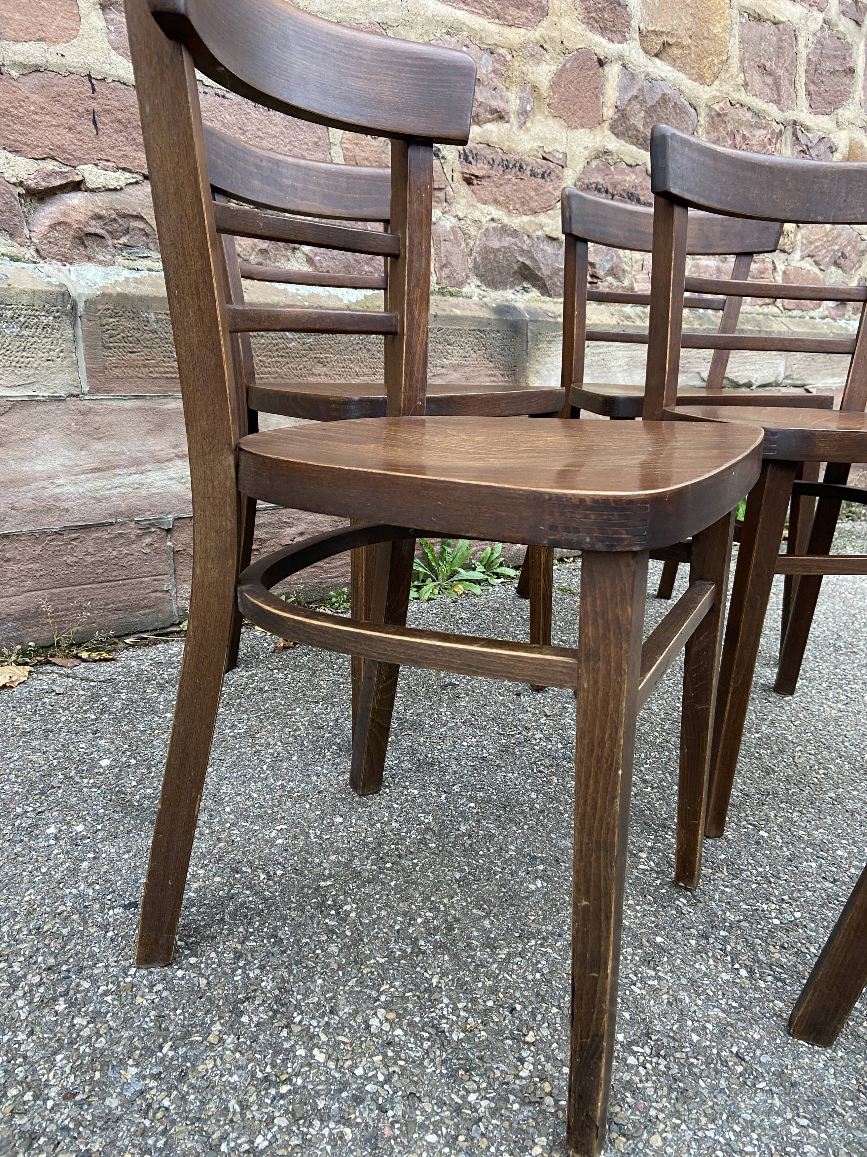 6 Viennese bistro chairs in curved wood, 1960