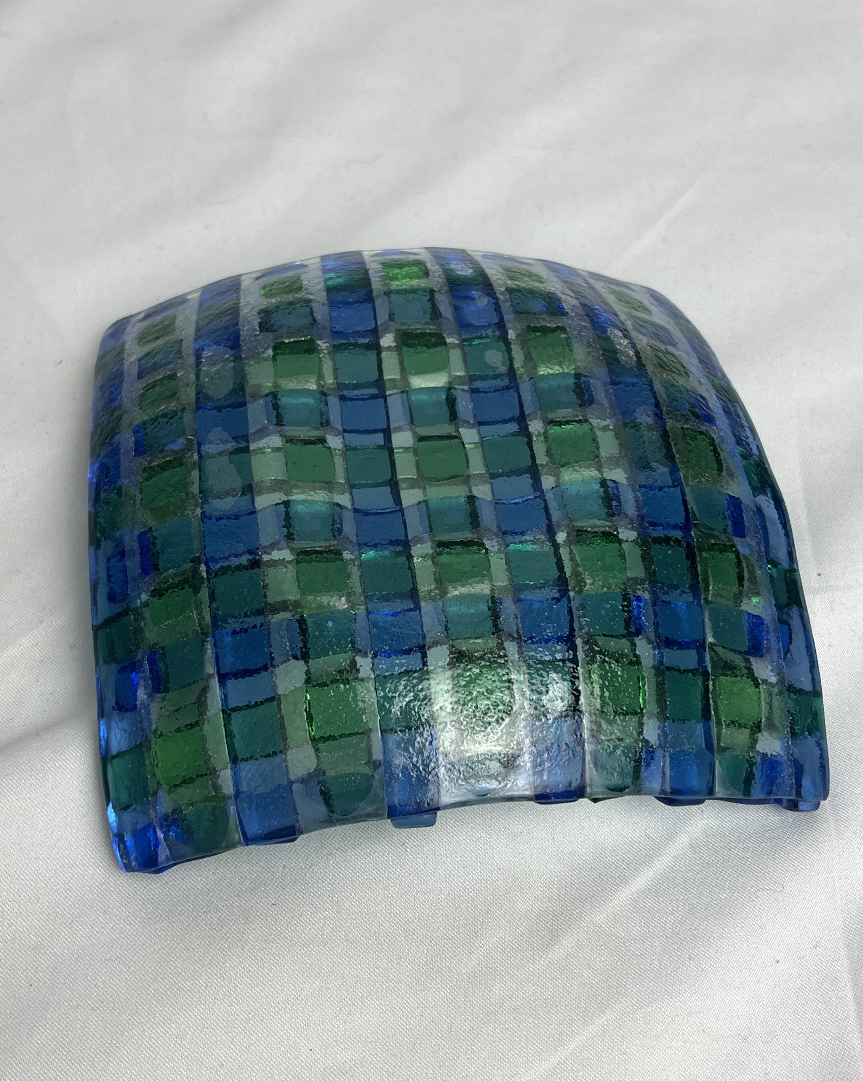 Vintage woven glass vide poche in blue and green, 20th century.