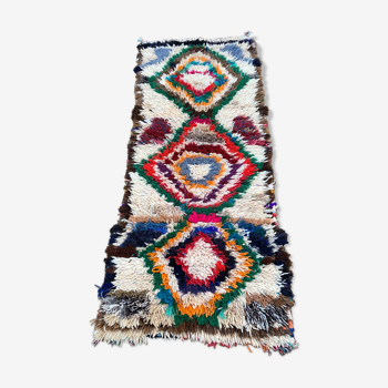 Azilal vintage wool and handmade cotton rug 85x195 cm